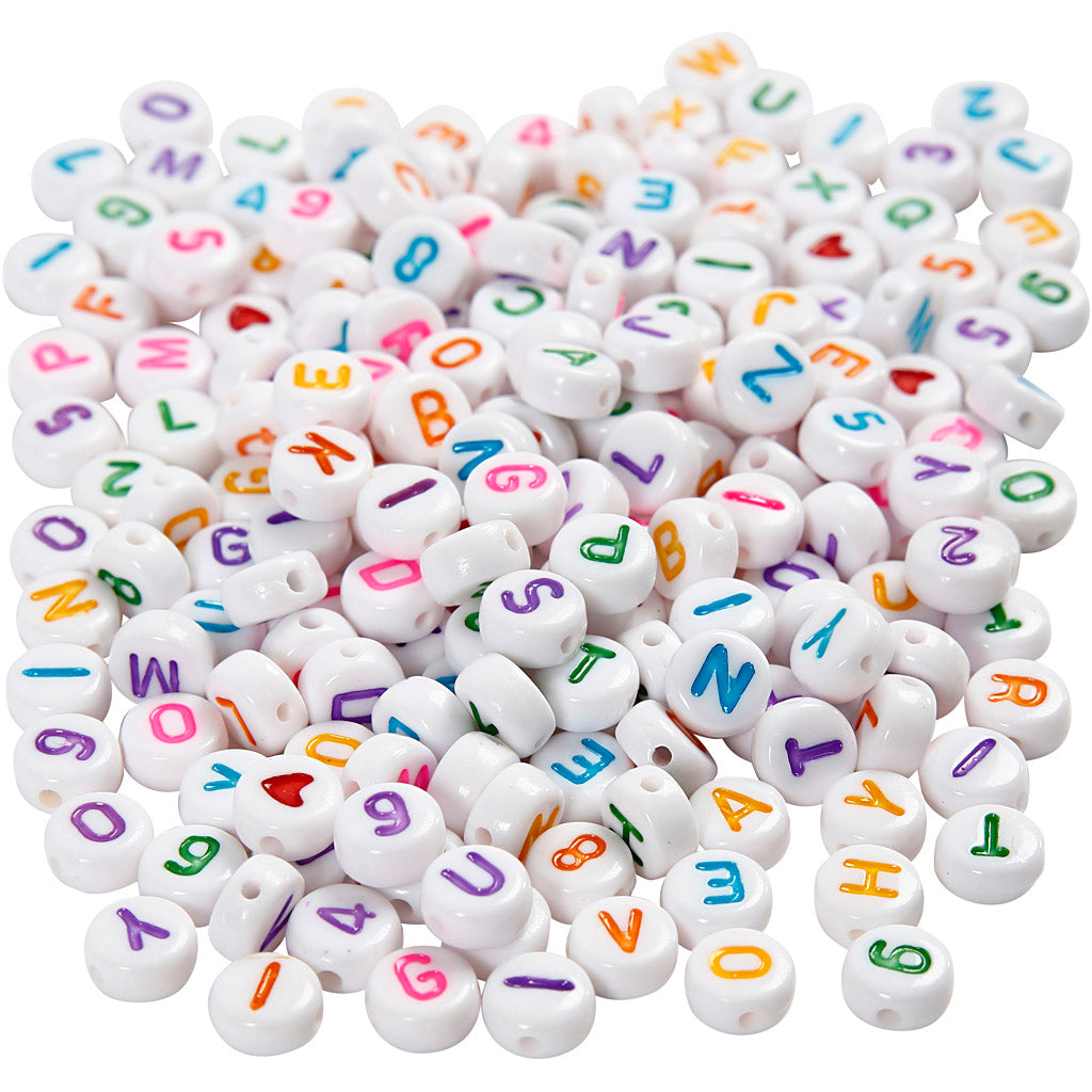 Cuentas con letras blanco 7 mm 200 g