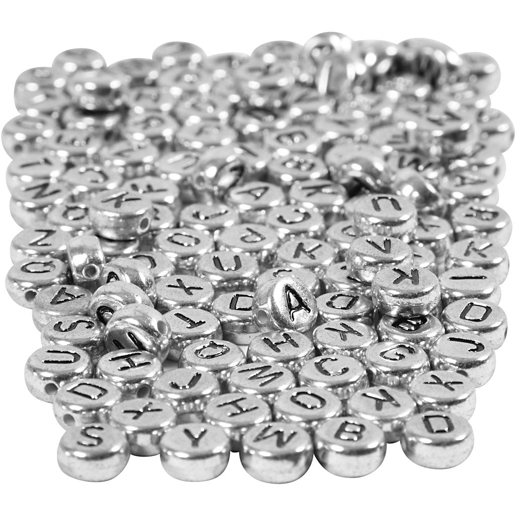 Cuentas con letras plateado 1.2 mm 165 g