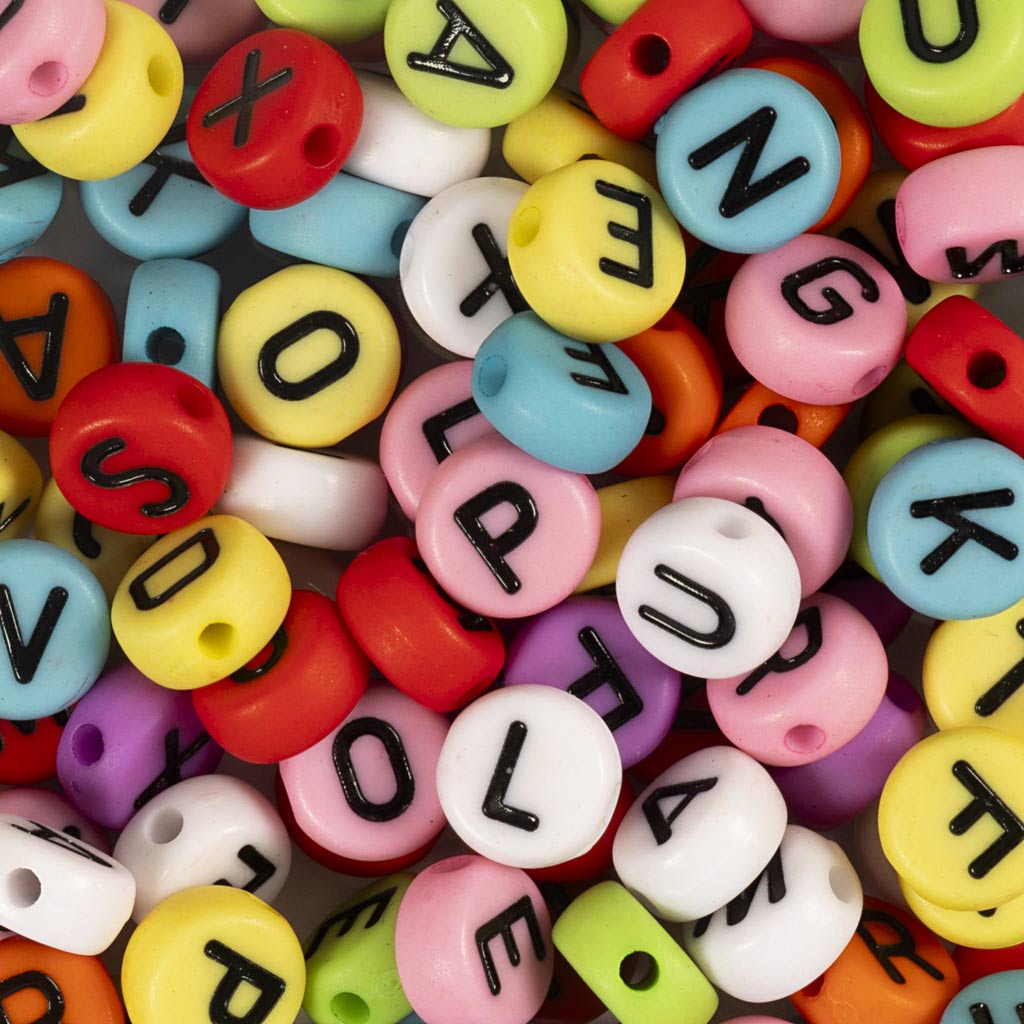 Cuentas redondas con letras colores surtidos ⌀ 7 mm 25 g