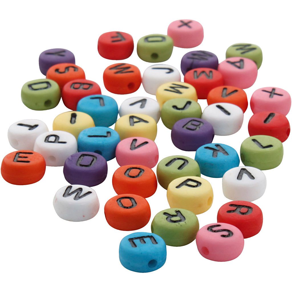 Cuentas redondas con letras colores surtidos ⌀ 7 mm 500 g