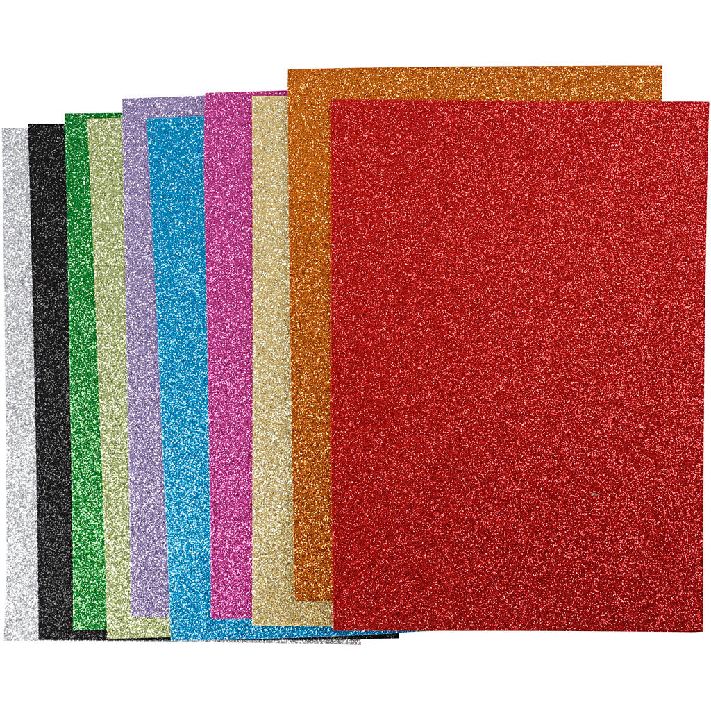 Láminas de goma EVA con purpurina colores surtidos A4 — 10 hojas surt. (1 pack)