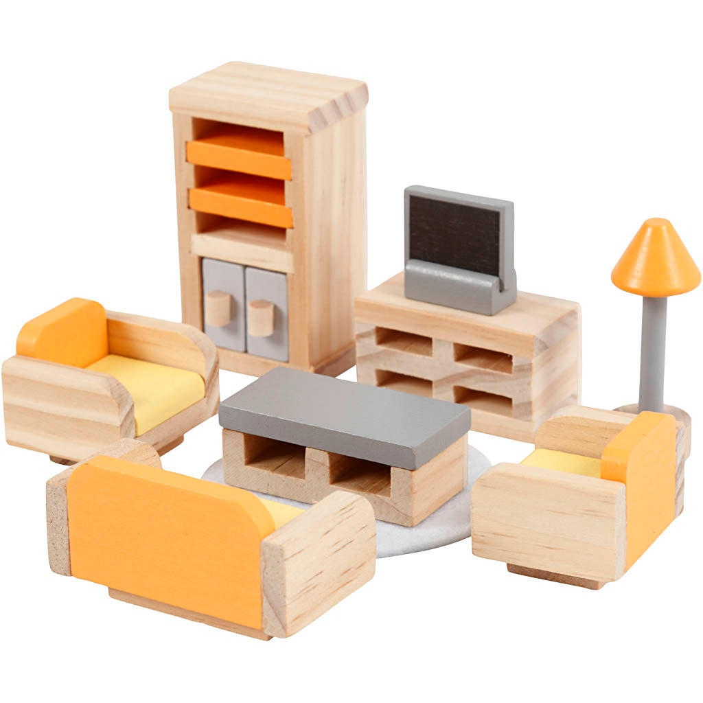 Mobiliario casa muñecas VIGA 2x2x7.5 cm — 8 piezas (1 set)