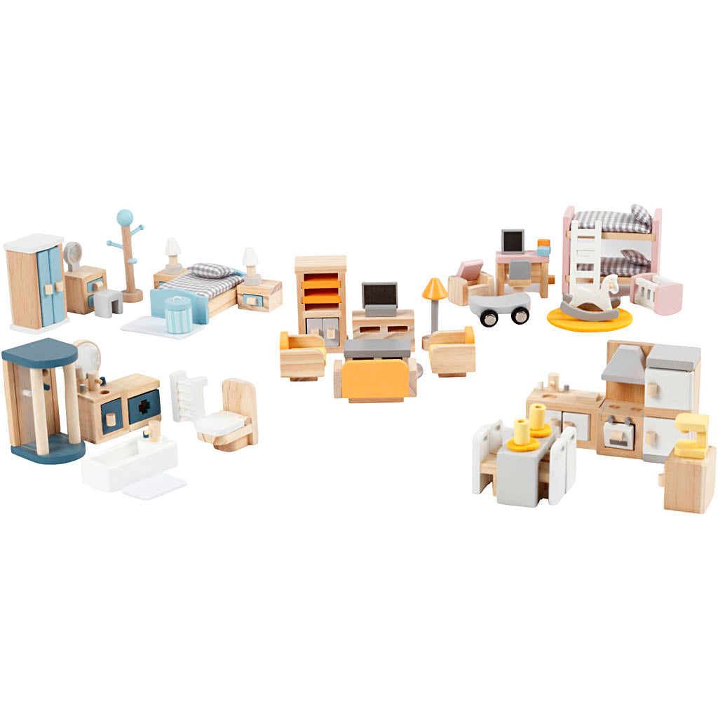 Mobiliario casa muñecas VIGA 2x2x7.5 cm — 40 piezas (1 set)
