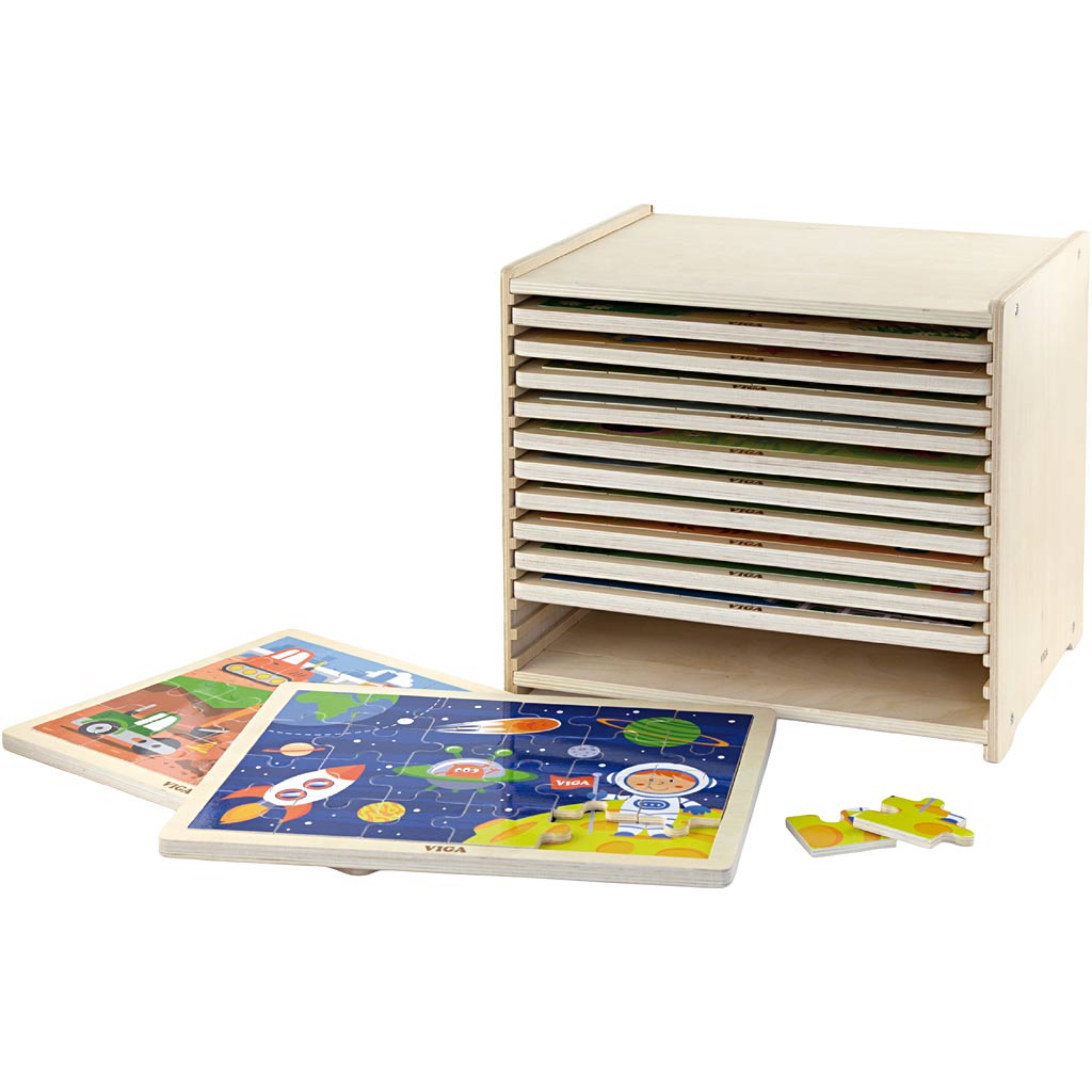 Soporte con 12 puzzles VIGA 31x27x23 cm — 12 piezas (1 set)