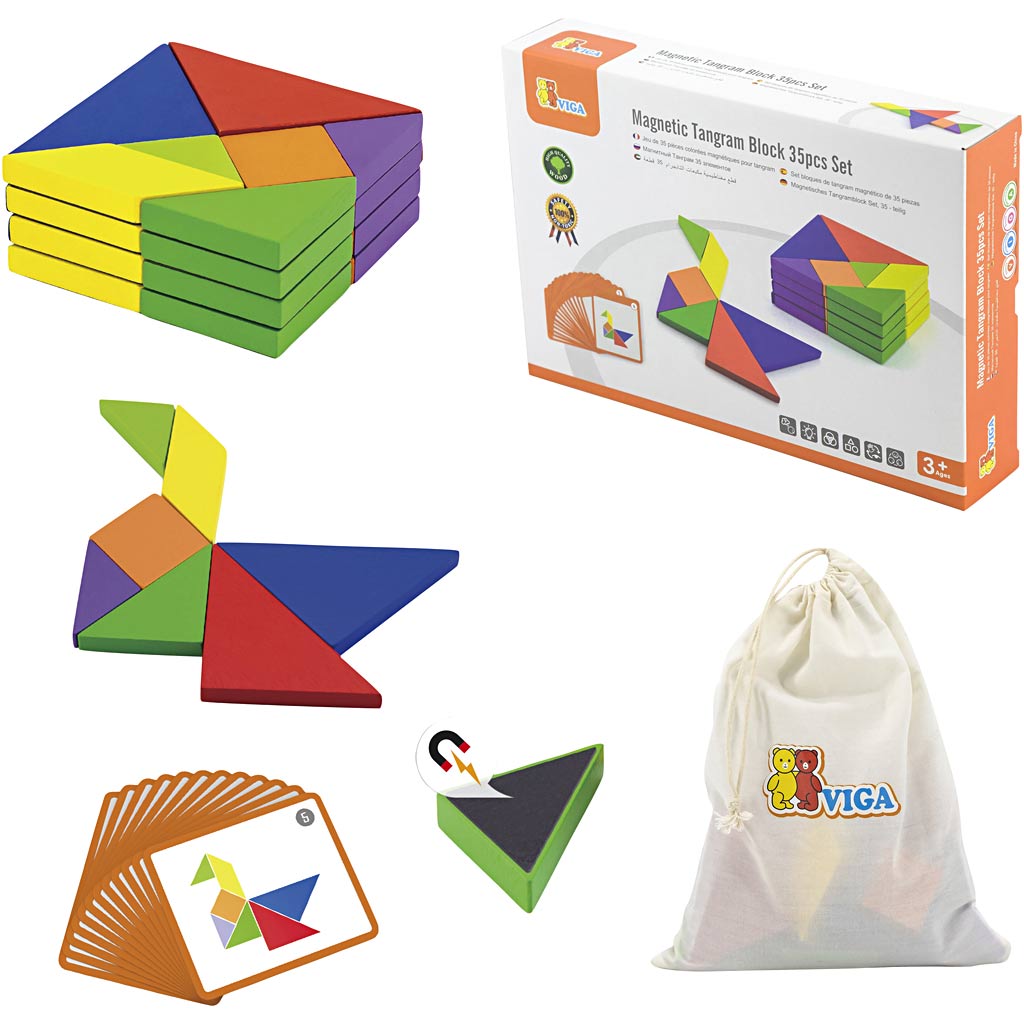 Tangram magnético VIGA L: 10 cm — 35 piezas (1 pack)