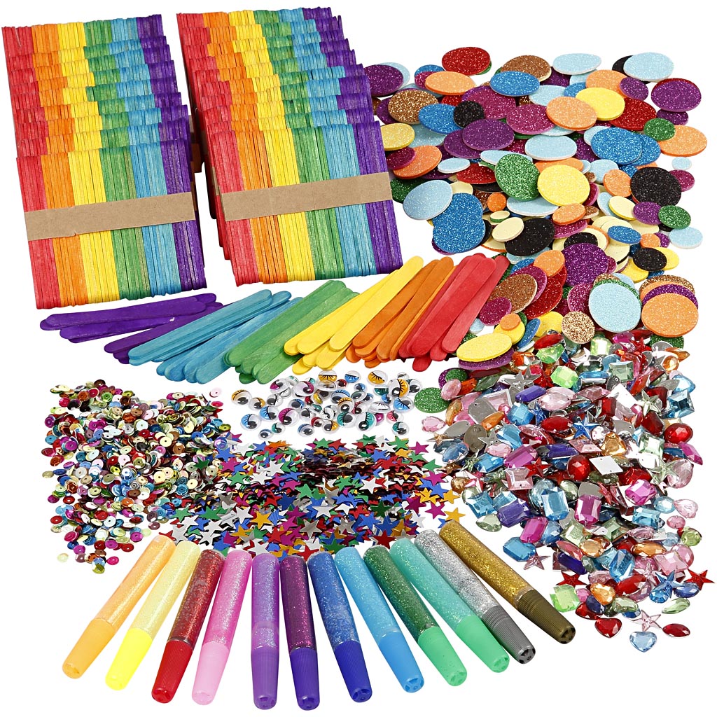 Set purpurina y palos de madera colores surtidos — 1 set